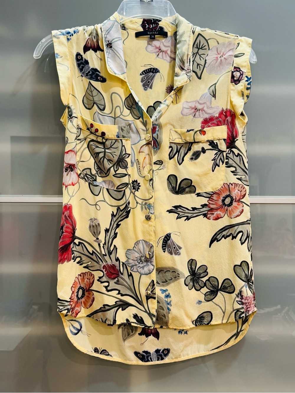 Gucci Flora Beautiful Sleeveless Yellow Floral Button-Up Top size 36